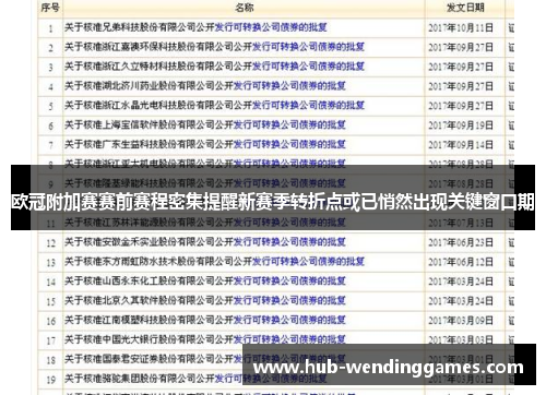 欧冠附加赛赛前赛程密集提醒新赛季转折点或已悄然出现关键窗口期