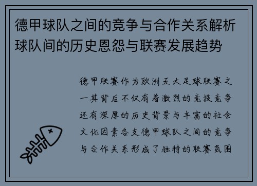 德甲球队之间的竞争与合作关系解析球队间的历史恩怨与联赛发展趋势